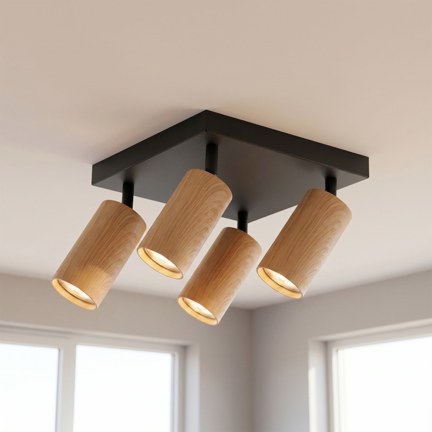 Brilagi - Bodové svietidlo SELE SQUARE 4xGU10/30W/230V čierna/dubový dekor