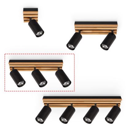 Brilagi - Bodové svietidlo SELE WOOD 3xGU10/30W/230V čierna/drevo