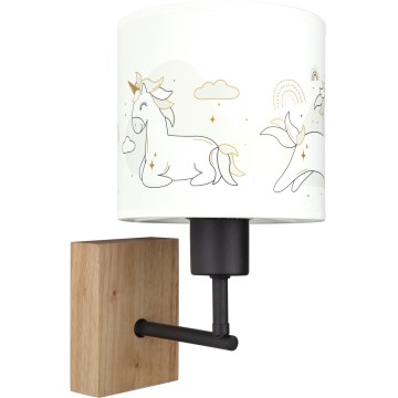 BRILAGI - Detská nástenná lampa BOBO WOOD 1xE27/25W/230V dub/čierna/biela/jednorožce