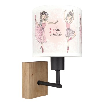 BRILAGI - Detská nástenná lampa BOBO WOOD 1xE27/25W/230V dub/čierna/biela/ružová/baletky