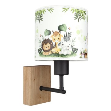 BRILAGI - Detská nástenná lampa BOBO WOOD 1xE27/25W/230V dub/čierna/biela/zelená/džungľa