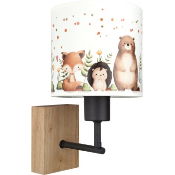 BRILAGI - Detská nástenná lampa BOBO WOOD 1xE27/25W/230V dub/čierna/biela/zvieratká