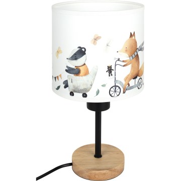 BRILAGI - Detská stolová lampa BOBO WOOD 1xE27/25W/230V dub/čierna/biela/zvieratká