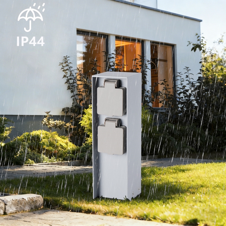 Brilagi - Exteriérový zásuvkový stĺpik PILLAR 2Z SCHUKO 230V IP44 strieborný