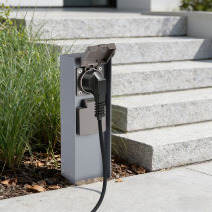 Brilagi - Exteriérový zásuvkový stĺpik PILLAR 2Z SCHUKO 230V IP44 strieborný
