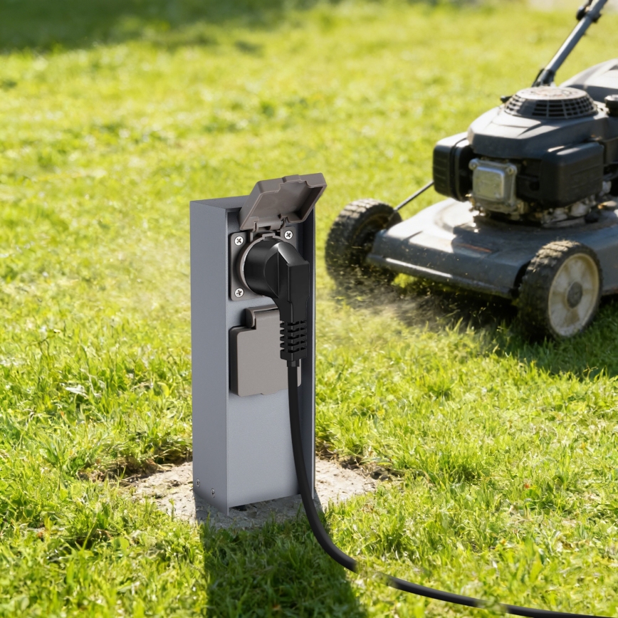 Brilagi - Exteriérový zásuvkový stĺpik PILLAR 2Z SCHUKO 230V IP44 strieborný