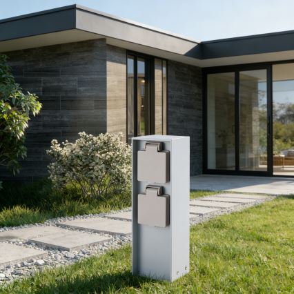 Brilagi - Exteriérový zásuvkový stĺpik PILLAR 2Z SCHUKO 230V IP44 strieborný