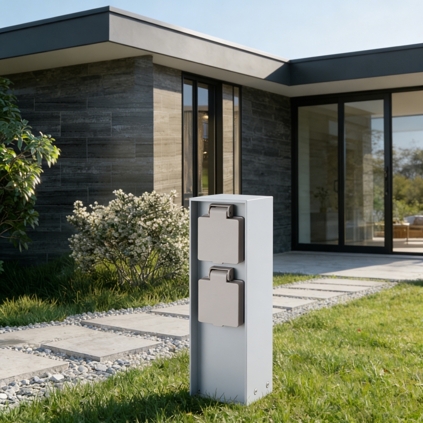 Brilagi - Exteriérový zásuvkový stĺpik PILLAR 2Z SCHUKO 230V IP44 strieborný