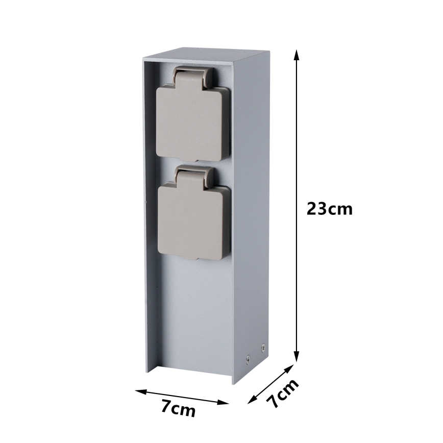 Brilagi - Exteriérový zásuvkový stĺpik PILLAR 2Z SCHUKO 230V IP44 strieborný