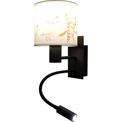 BRILAGI - LED Detská flexibilná nástenná lampa BOBO 1xE27/25W/230V + LED/3W čierna/biela/zvieratká