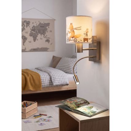 BRILAGI - LED Detská flexibilná nástenná lampa BOBO 1xE27/25W/230V + LED/3W matný chróm/biela/zvieratká