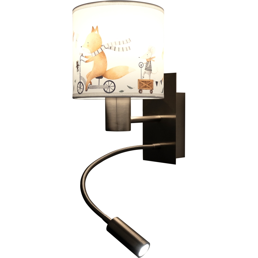 BRILAGI - LED Detská flexibilná nástenná lampa BOBO 1xE27/25W/230V + LED/3W matný chróm/biela/zvieratká