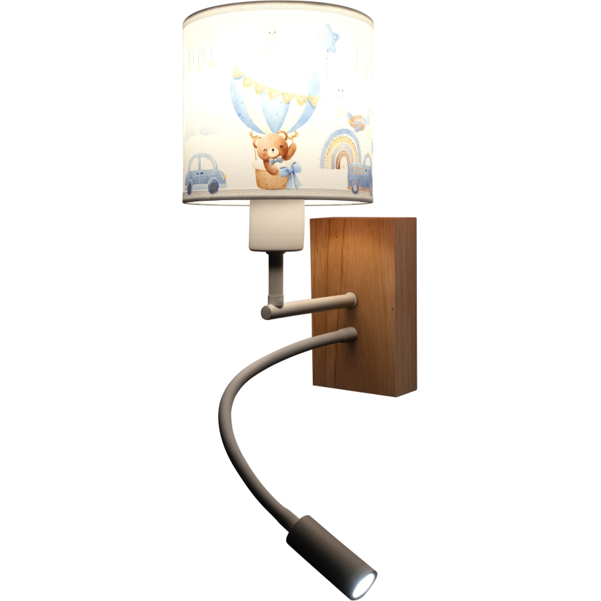 BRILAGI - LED detská flexibilná nástenná lampa BOBO WOOD 1xE27/25W/230V + LED/3W dub/biela/modrá/medvedíky