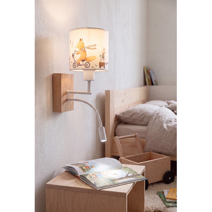 BRILAGI - LED detská flexibilná nástenná lampa BOBO WOOD 1xE27/25W/230V + LED/3W dub/biela/zvieratká