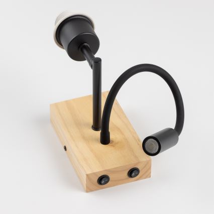 BRILAGI - LED Detská flexibilná nástenná lampa BOBO WOOD 1xE27/25W/230V + LED/3W dub/čierna/biela/medvedíky