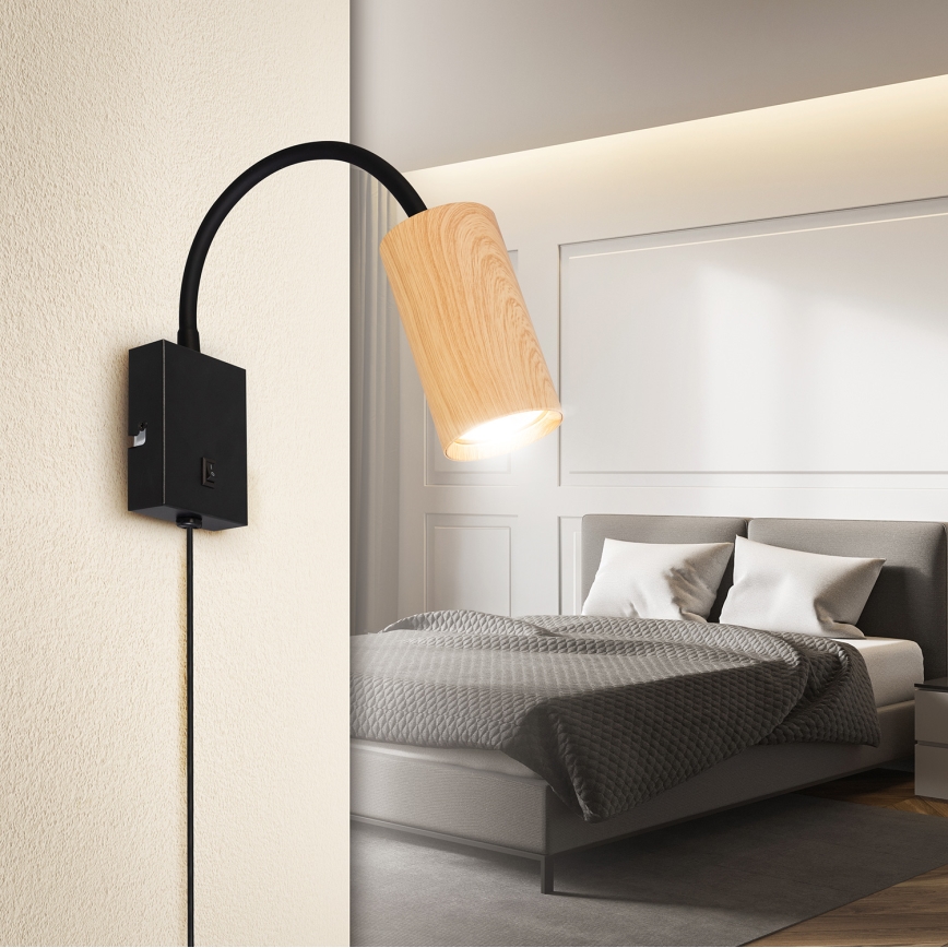 BRILAGI - Flexibilná nástenná lampa s vypínačom SELE 1xGU10/30W/230V čierna/dubový dekor