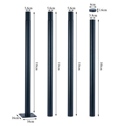 Brilagi - Kovová tyč pre stožiar vonkajšieho osvetlenia URBAN, 4 m, priemer 58 mm, antracit