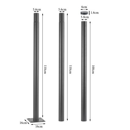 Brilagi - Kovová tyč pre stĺp vonkajšieho osvetlenia URBAN, 3 m, priemer 58 mm, sivá