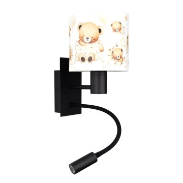 BRILAGI - LED detská flexibilná nástenná lampa BOBO 1xE27/25W/230V + LED/3W čierna/biela/s motívom medvedíkov