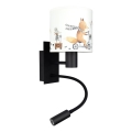 BRILAGI - LED Detská flexibilná nástenná lampa BOBO 1xE27/25W/230V + LED/3W čierna/biela/zvieratká