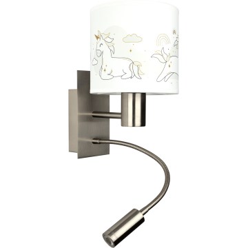 BRILAGI - LED detská flexibilná nástenná lampa BOBO 1xE27/25W/230V + LED/3W matný chróm/biela/jednorožce