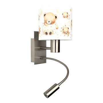 BRILAGI - LED detská flexibilná nástenná lampa BOBO 1xE27/25W/230V + LED/3W matný chróm/biela/medvedíky