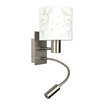 BRILAGI - LED Detská flexibilná nástenná lampa BOBO 1xE27/25W/230V + LED/3W matný chróm/biela/zajačiky