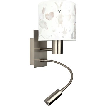 BRILAGI - LED detská flexibilná nástenná lampa BOBO 1xE27/25W/230V + LED/3W matný chróm/biela/zajačiky