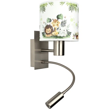 BRILAGI - LED detská flexibilná nástenná lampa BOBO 1xE27/25W/230V + LED/3W matný chróm/biela/zelená/džungľa
