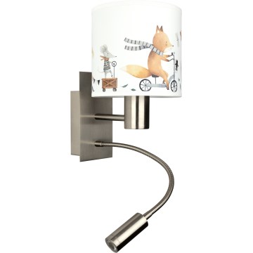 BRILAGI - LED Detská flexibilná nástenná lampa BOBO 1xE27/25W/230V + LED/3W matný chróm/biela/zvieratká