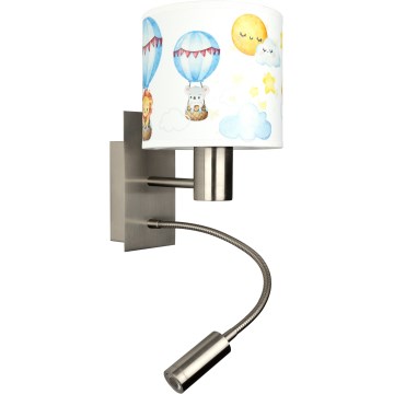 BRILAGI - LED detská flexibilná nástenná lampa BOBO 1xE27/25W/230V + LED/3W matný chróm/biela/zvieratká