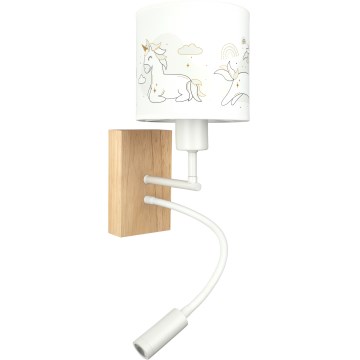 BRILAGI - LED Detská flexibilná nástenná lampa BOBO WOOD 1xE27/25W/230V + LED/3W dub/biela/jednorožce