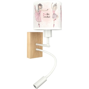 BRILAGI - LED Detská flexibilná nástenná lampa BOBO WOOD 1xE27/25W/230V + LED/3W dub/biela/ružová/baletky
