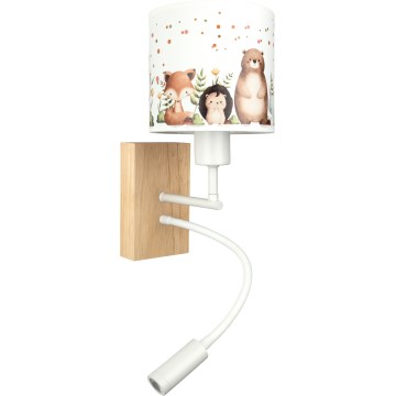 BRILAGI - LED Detská flexibilná nástenná lampa BOBO WOOD 1xE27/25W/230V + LED/3W dub/biela/zvieratká
