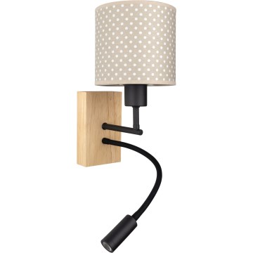 BRILAGI - LED detská flexibilná nástenná lampa BOBO WOOD 1xE27/25W/230V + LED/3W dub/čierna/béžová/bodky