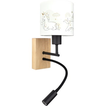 BRILAGI - LED Detská flexibilná nástenná lampa BOBO WOOD 1xE27/25W/230V + LED/3W dub/čierna/biela/jednorožce