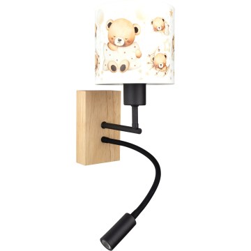 BRILAGI - LED Detská flexibilná nástenná lampa BOBO WOOD 1xE27/25W/230V + LED/3W dub/čierna/biela/medvedíky