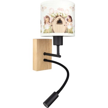 BRILAGI - LED detská flexibilná nástenná lampa BOBO WOOD 1xE27/25W/230V + LED/3W dub/čierna/biela/ružová/víly