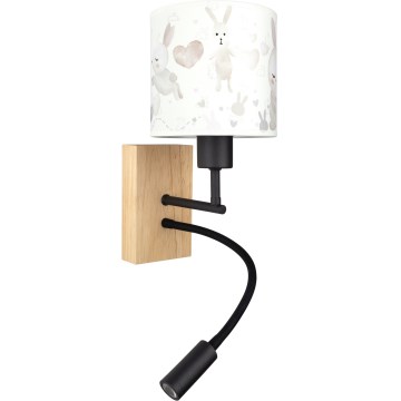 BRILAGI - LED Detská flexibilná nástenná lampa BOBO WOOD 1xE27/25W/230V + LED/3W dub/čierna/biela/zajačiky