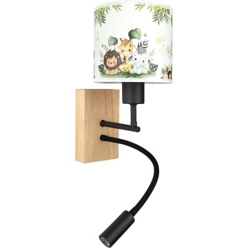 BRILAGI - LED Detská flexibilná nástenná lampa BOBO WOOD 1xE27/25W/230V + LED/3W dub/čierna/biela/zelená/džungľa