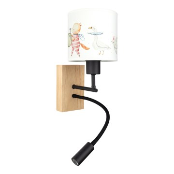 BRILAGI - LED detská flexibilná nástenná lampa BOBO WOOD 1xE27/25W/230V + LED/3W dub/čierna/biela/zvieratká