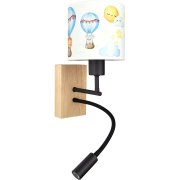BRILAGI - LED detská flexibilná nástenná lampa BOBO WOOD 1xE27/25W/230V + LED/3W dub/čierna/biela/zvieratká