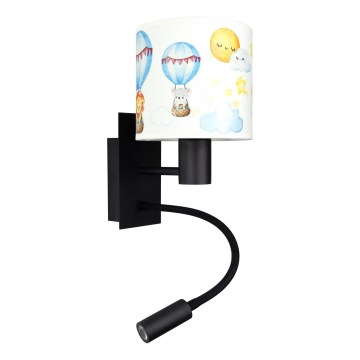 BRILAGI - LED detská ohybná nástenná lampa BOBO 1xE27/25W/230V + LED/3W čierna/biela/zvieratká