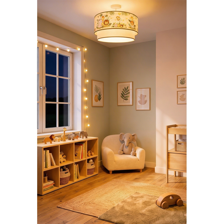 Brilagi - LED detský prisadený luster BOBO 1xE27/60W/230V priemer 40 cm krémová/zelená/džungľa