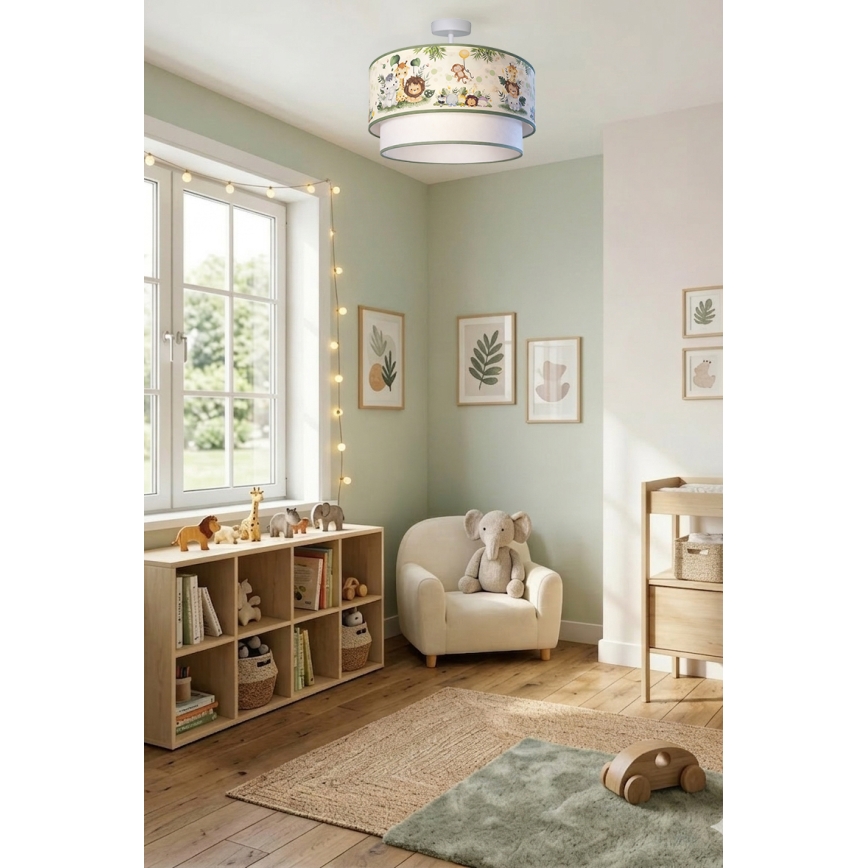 Brilagi - LED detský prisadený luster BOBO 1xE27/60W/230V priemer 40 cm krémová/zelená/džungľa