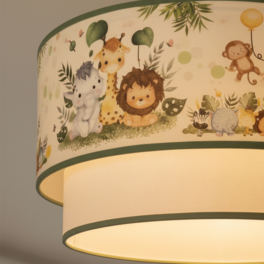 Brilagi - LED detský prisadený luster BOBO 1xE27/60W/230V priemer 40 cm krémová/zelená/džungľa