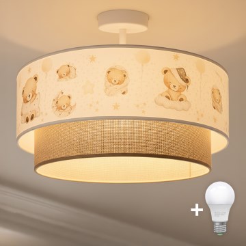 Brilagi-LED Detské prisadené stropné svietidlo BOBO 1xE27/60W/230V, priemer 40 cm, biela/béžová/medvedík