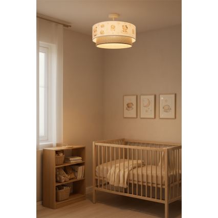 Brilagi-LED Detské prisadené stropné svietidlo BOBO 1xE27/60W/230V, priemer 40 cm, biela/béžová/medvedík