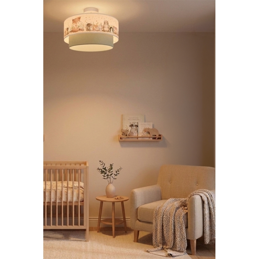 Brilagi - LED Detský prísadený luster BOBO 1xE27/60W/230V pr. 40 cm biela/zelená/zvieratká