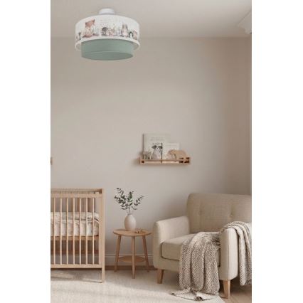 Brilagi - LED Detský prísadený luster BOBO 1xE27/60W/230V pr. 40 cm biela/zelená/zvieratká